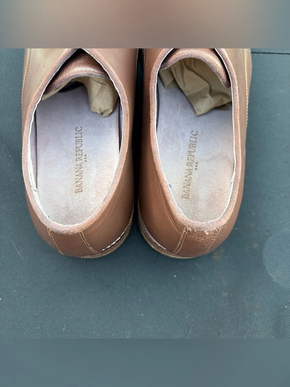 Banana Republic Brown Leather Plain Toe lace up Derby Oxfords Sz 9 minimalist